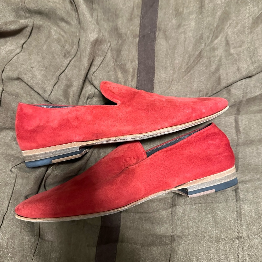 Men’s Domenico Vacca Red Suede Loafers Size 39 Handmade in Italy